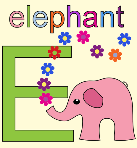 Elefant med alfabetet E