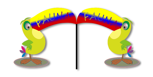 Tegning av to toucan fluer i deres nebb sammen