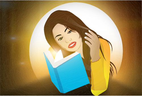 Vrouw leest een boek blauw
