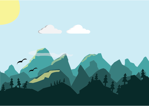 Flat-fargede fjell scene