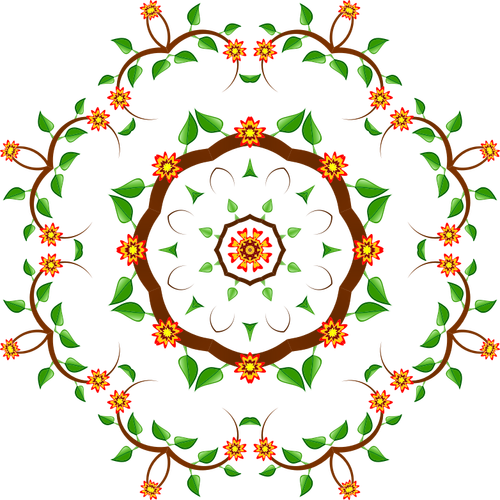 गोल आकार का रंग फूल पेड़ डिजाइन चित्रण