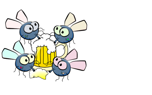 Ilustración de vectores moscas bebiendo cerveza