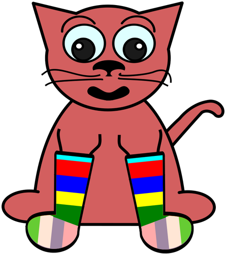 Gato de dibujos animados en arco iris calcetines ilustración vectorial