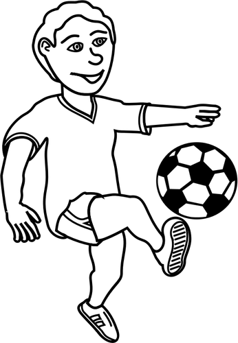 Tekening van voetbal spelen jongen in zwart-wit