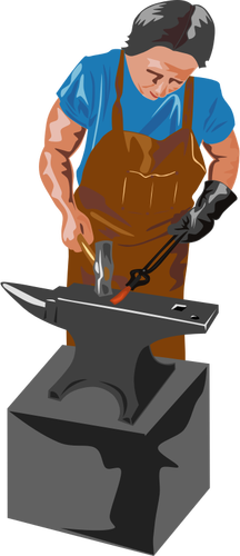 Vector image of blacksmith working with a hammer and anvil