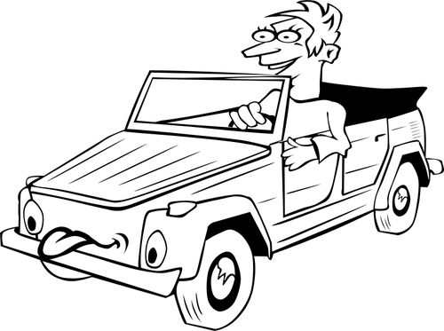 Imagem vetorial de um rapaz dirigindo carro engraçado