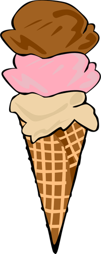 Цвет векторное изображение из трех порций мороженого в конус