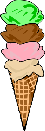 Image vectorielle couleur de quatre cuillères à crème glacée dans un cône