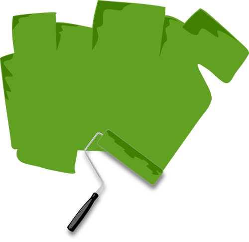 רולר צבע עם צבע ירוק בתמונה וקטורית