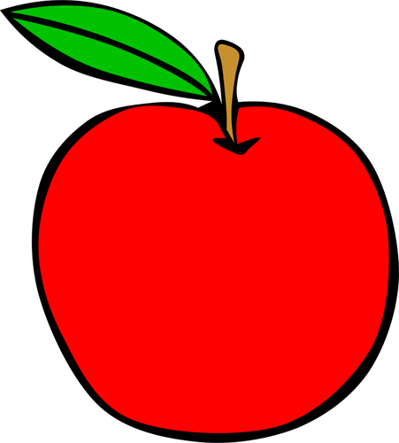 Красное яблоко с зелеными листьями