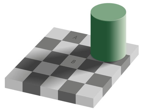 Optical illusion with checkerboard