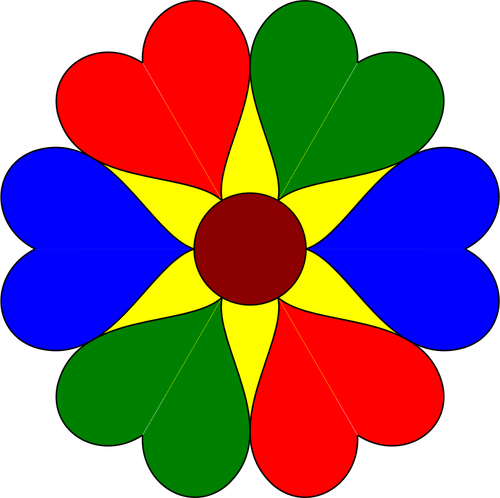 Ilustración de vector corazón seis flores de colores