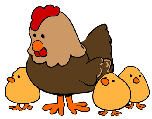 Höns och kycklingar tecknad stil