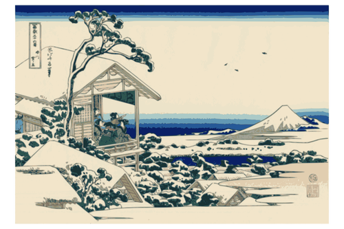 Casa de té en Koishikawa vector de la imagen
