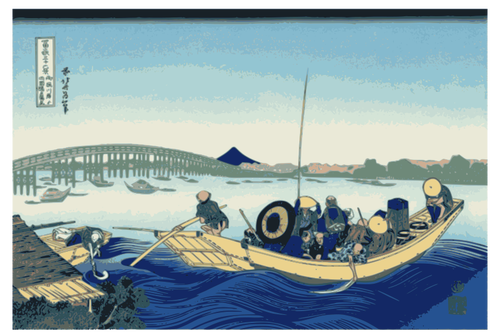 Onmaya embankmnet から両国橋に沈む夕日のベクトル イラスト