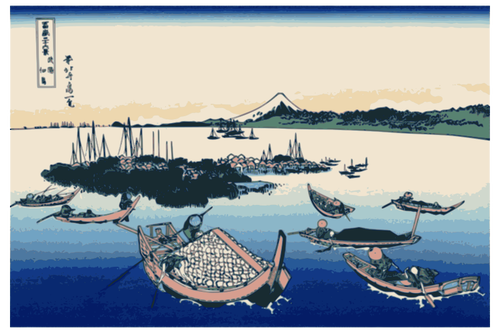 Mushashi प्रांत रंग चित्रण में Tsukuda द्वीप