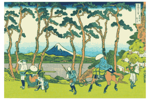 Monte Fuji visto de Hokogaya sobre a arte de clipe de vetor de Tokaido