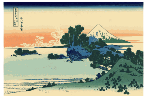 Japanilainen maalaus Shichirin rannasta Sagamin vektorikuvituksessa