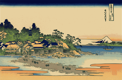 矢量图像的颜色绘画的江之岛在日本相模省