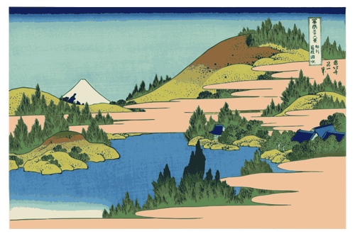 Danau Hakone kanvas Provinsi Sagami vektor gambar