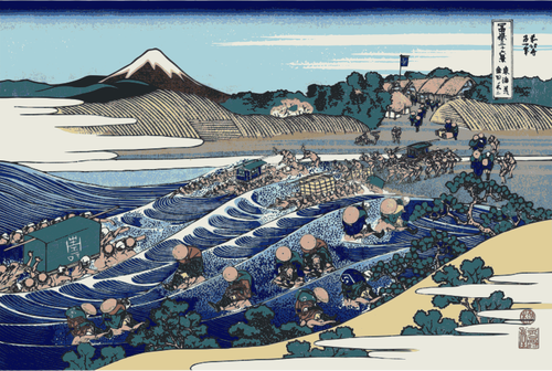 Vektorgrafikk utklipp maleri av Mount Fuji sett fra Kanaya