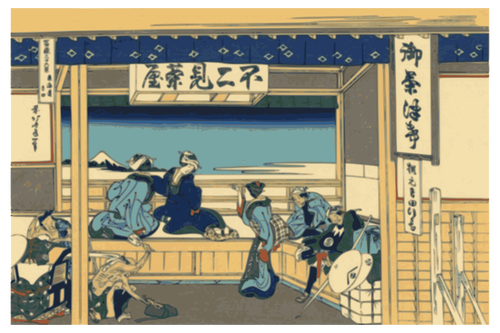 فوجيمي الشاي متجر في يوشيدا اللوحة ناقلات التوضيح