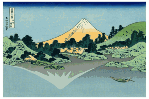 Vektori clipart Fuji-vuoresta heijastus järvessä Misakassa