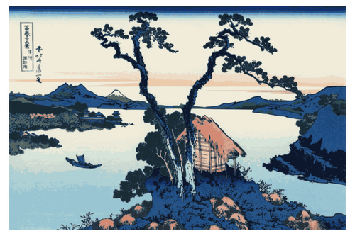 Ilustración de vector de lago Suwa en la provincia de Shinano