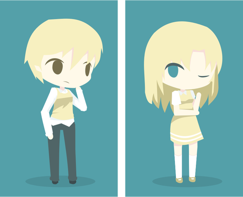 Anime blond chłopiec i dziewczynka