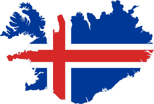 Mapa de Islandia con la bandera sobre él vector imagen