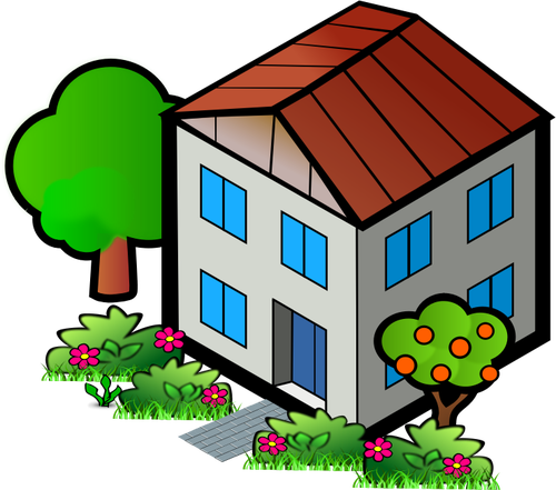 Wektor rysunek z rodzinnego domu z drzew
