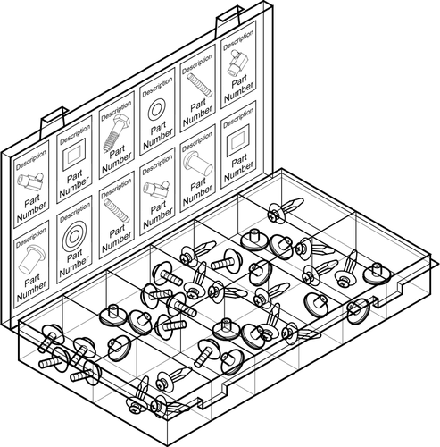 Clipart vetorial de seleção de parafusos em um recipiente