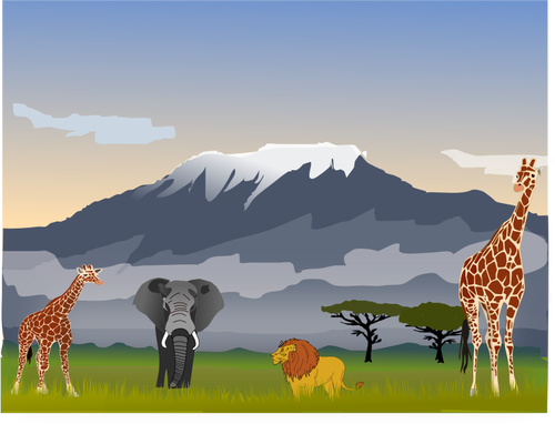 Desenho vetorial de cena Monte Kilimanjaro