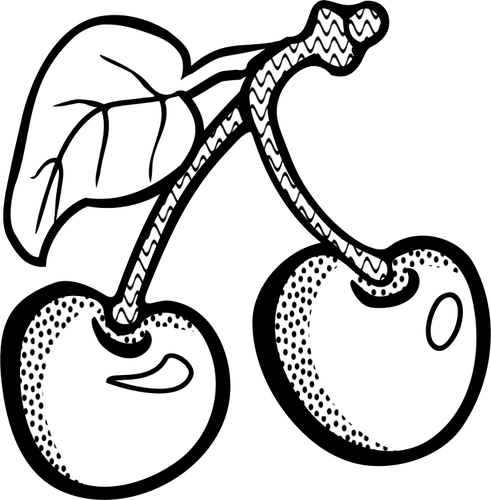 Grafică vectorială de două cireşe în alb-negru