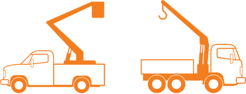 Lift en kraan vrachtwagens vector tekening