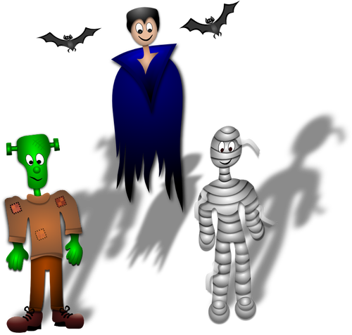 Três monstros de desenhos animados gráficos vetoriais