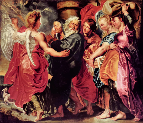 Culoare pictura mulţime lasă Sodoma cu său grafică vectorială familie