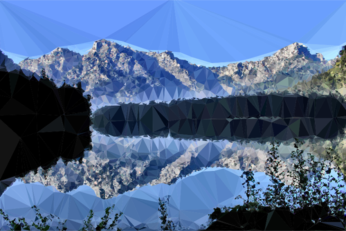 Låg poly mountain lake reflektion