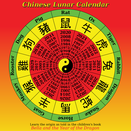 Kiinalainen kuukalenterin vektorikuva