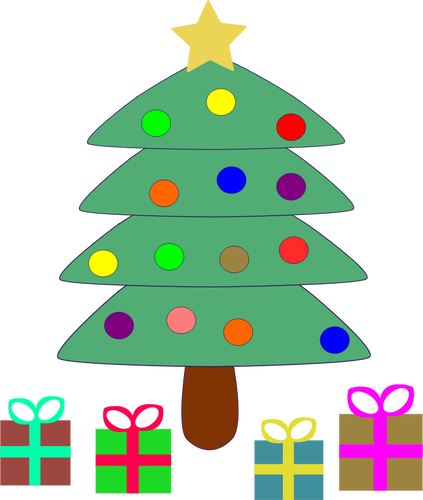 Vektor Klipart Cartoon dárky pod vánoční stromeček