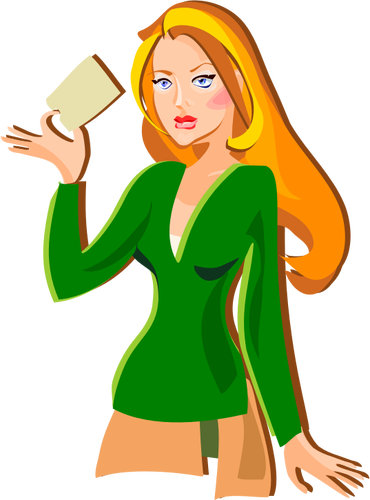 Young lady holding card vector illustration
