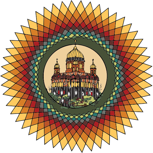 Grafica vettoriale di chakra di colore di un edificio