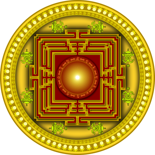 Изображение дизайн желтый, красный и оранжевый Мандала
