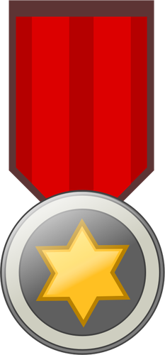 Ilustração em vetor de emblema, em dourado na fita vermelha