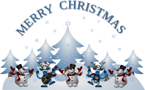 Снеговик и танцы raindeer с гитарой Рождеством поздравительных открыток векторные иллюстрации