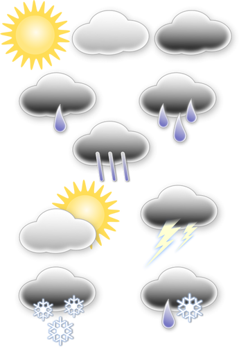 Vector graphics of selection of pastel colored weather forecast icons