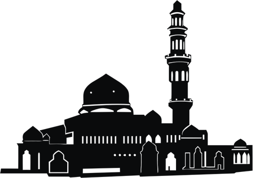 Široké mešita černou a bílou siluetu vektorový obrázek