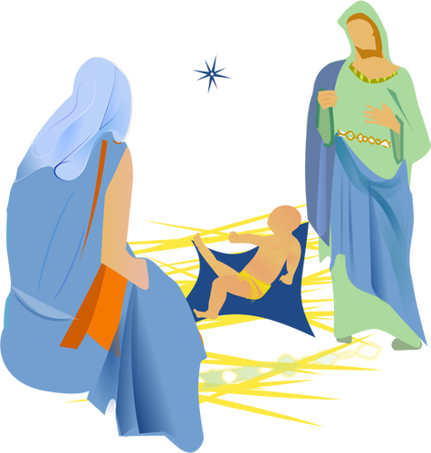 矢量图像解释的基督诞生的场景，一颗星星
