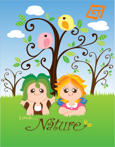 자연 사랑 어린이 포스터의 벡터 이미지
