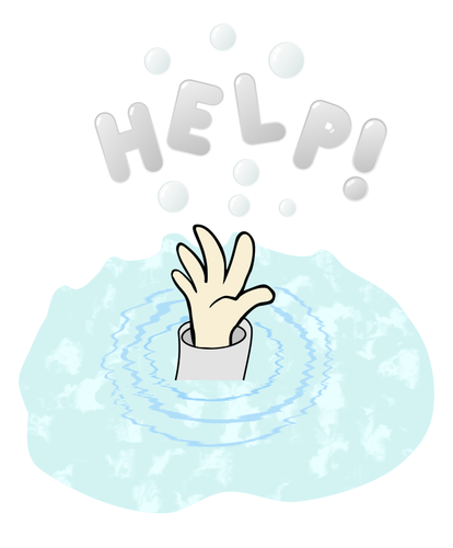 Cartoon tekening van een verdrinkende kid